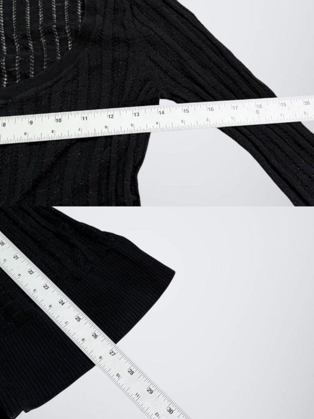 Vtg DKNY JEANS Black Pointelle Knit Babydoll Cardigan Top Y2K - Picture 7 of 7